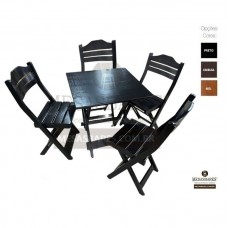 Conjunto Dobrável Madeira 70x70  Mesa Com 4  Cadeiras Encosto Concavo Anatômico - Cod: 764